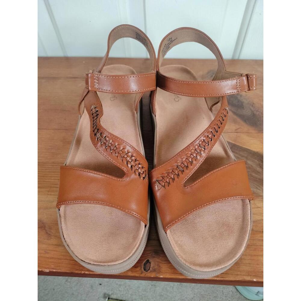 Baretraps Frolick Women's Wedge Sandals Cognac Brown Strappy Comfort Size 10M